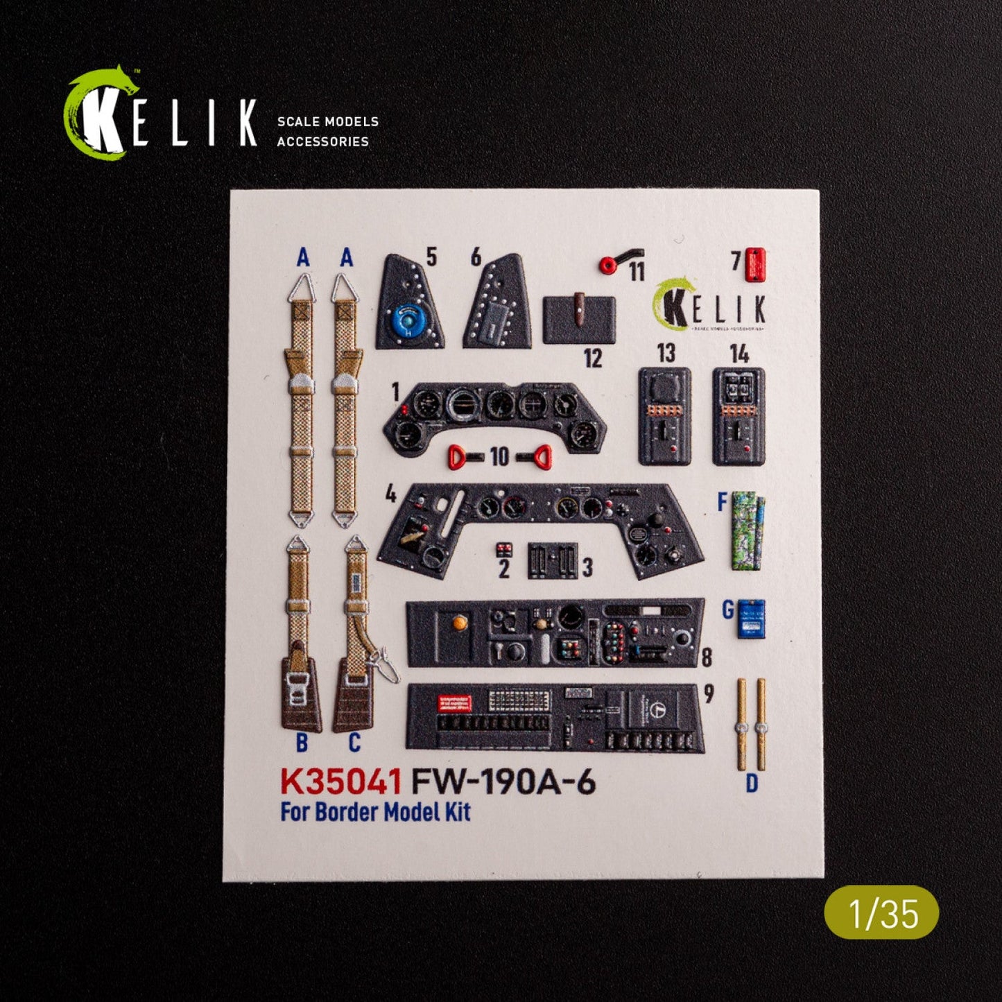 Kelik 1:35 FW-190A-6 - interior 3D decals for Border Models kit Reskit