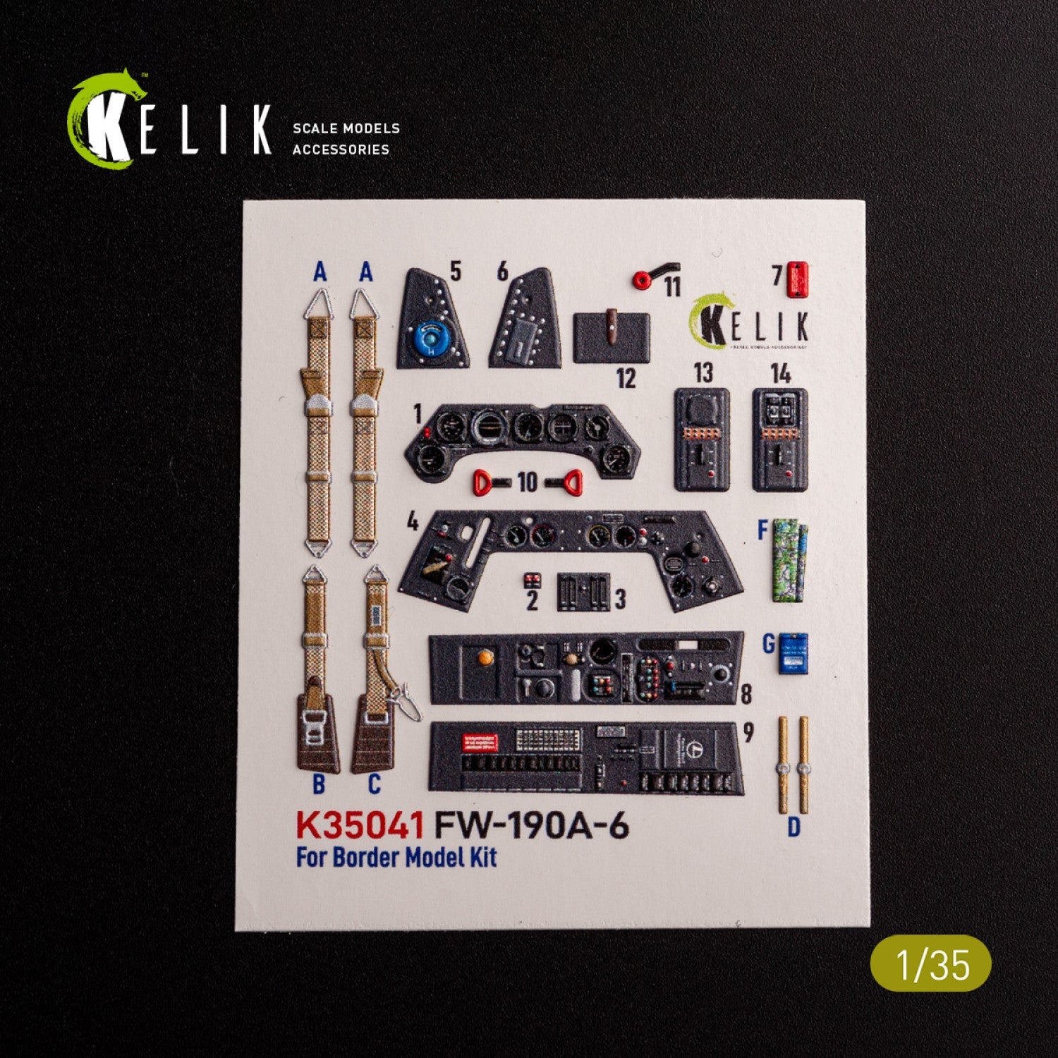 Kelik 1:35 FW-190A-6 - interior 3D decals for Border Models kit Reskit