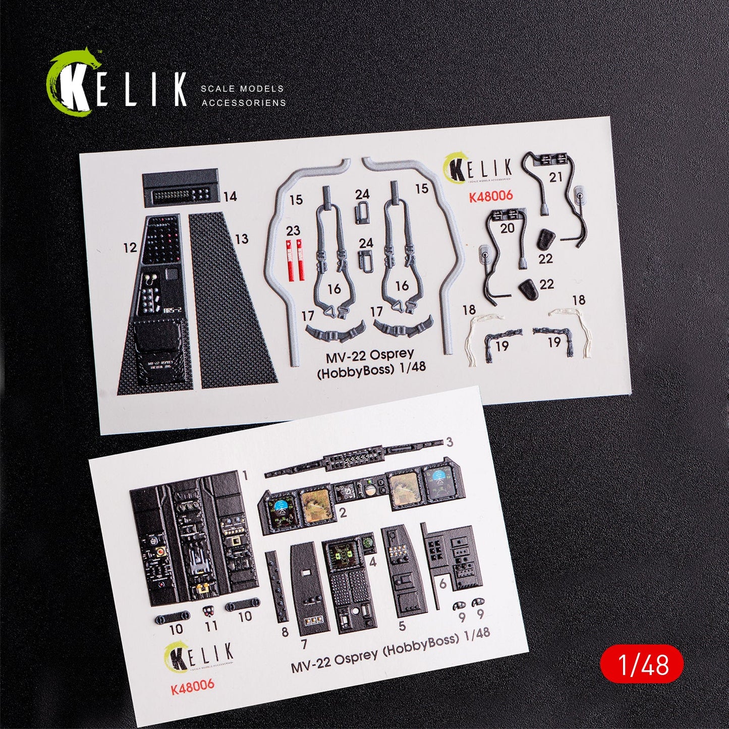 Kelik 1:48 MV-22 Osprey interior 3D decals for Hobby Boss kit Reskit