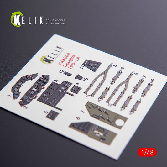 Kelik 1:48 TBD-1A Douglas interior 3D decals for Great Wall Hobby kit Reskit