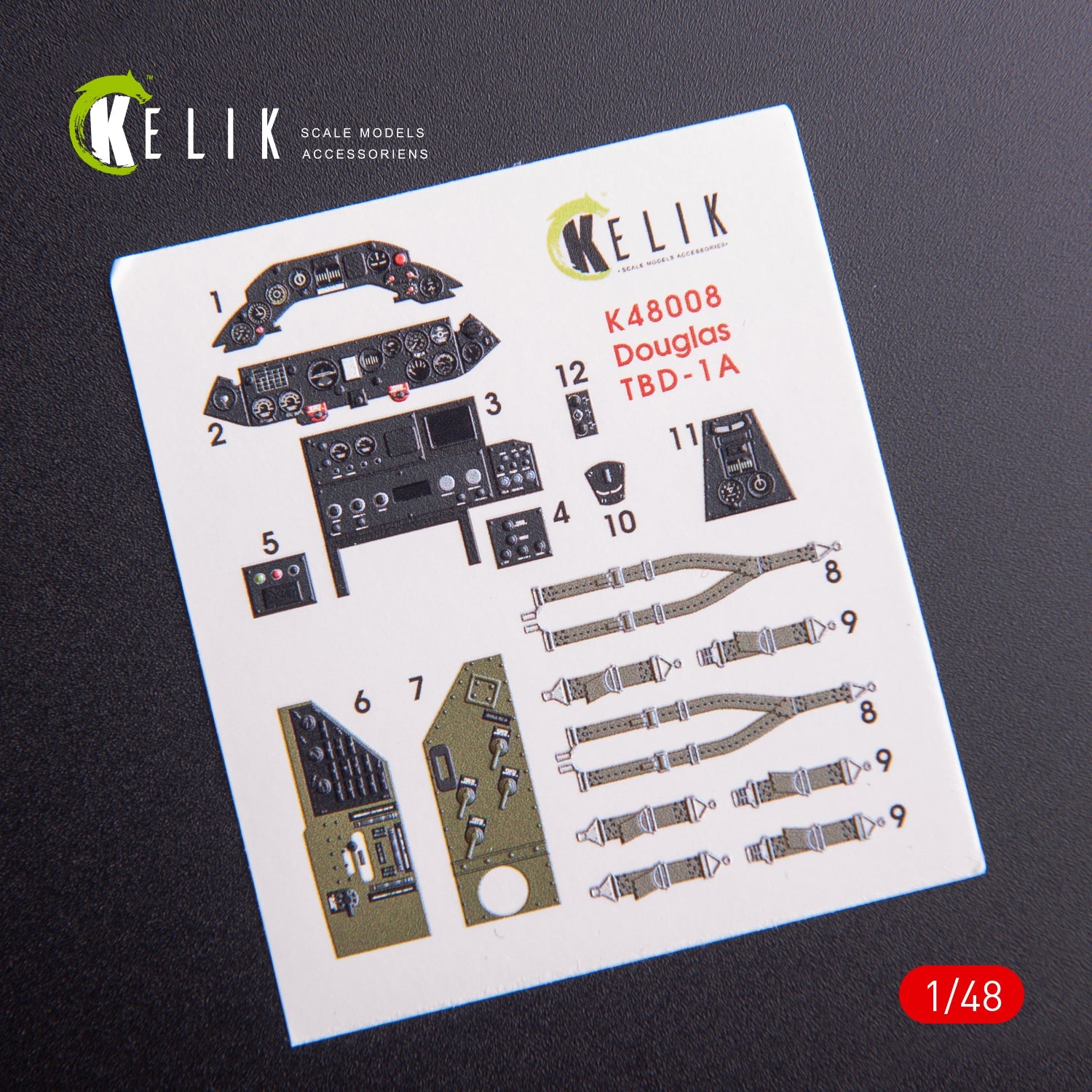 Kelik 1:48 TBD-1A Douglas interior 3D decals for Great Wall Hobby kit Reskit