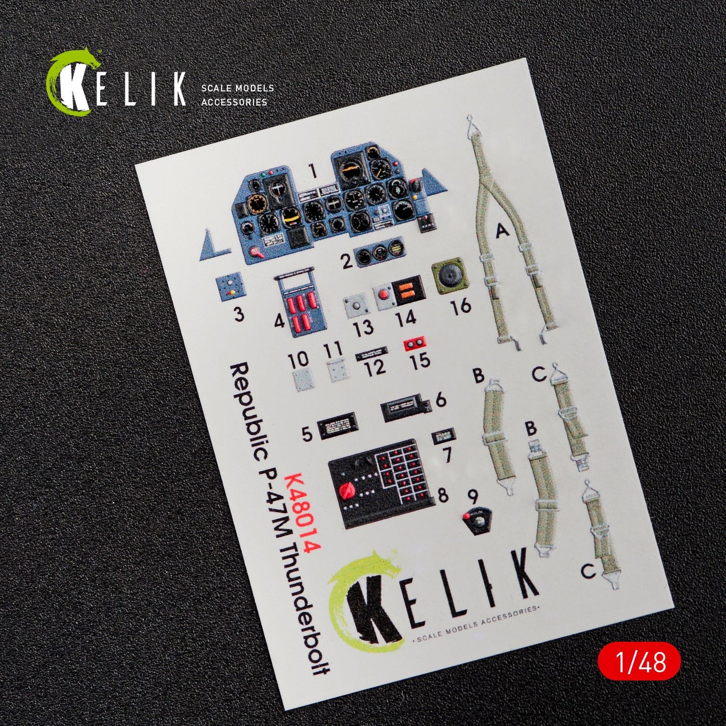 Kelik 1:48 P-47M "Thunderbolt" interior 3D decals for Tamiya kit Reskit
