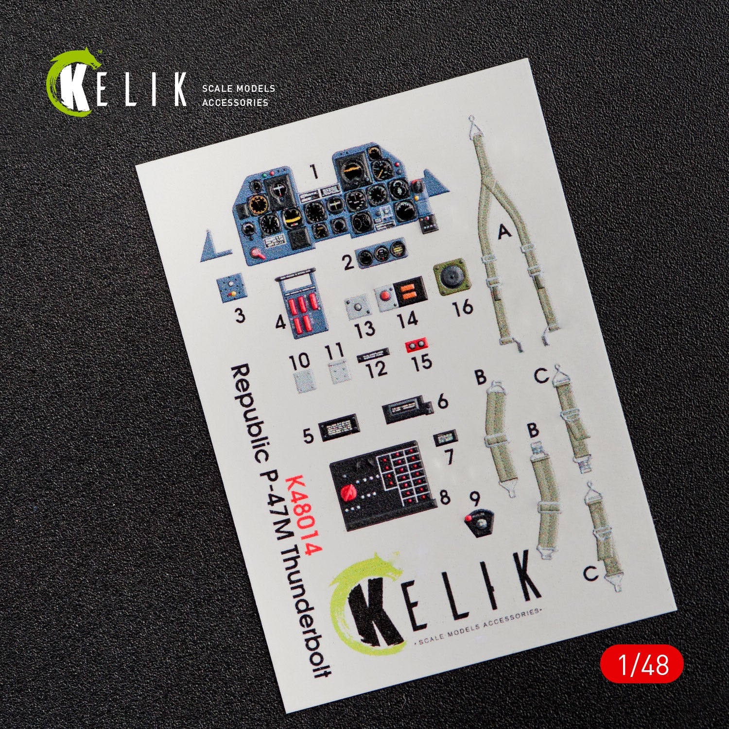 Kelik 1:48 P-47M "Thunderbolt" interior 3D decals for Tamiya kit Reskit