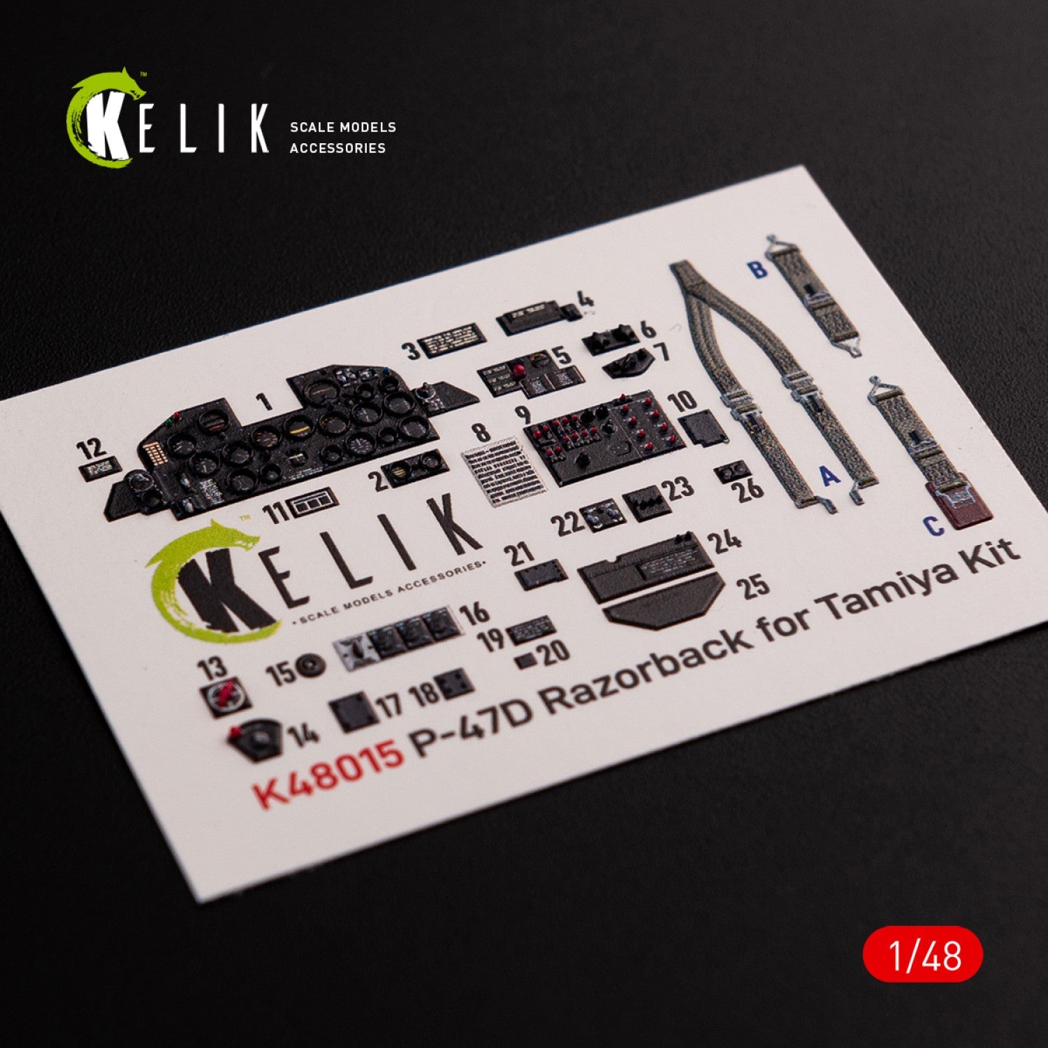 Kelik 1:48 P-47D "Razorback" interior 3D decals for Tamiya kit Reskit