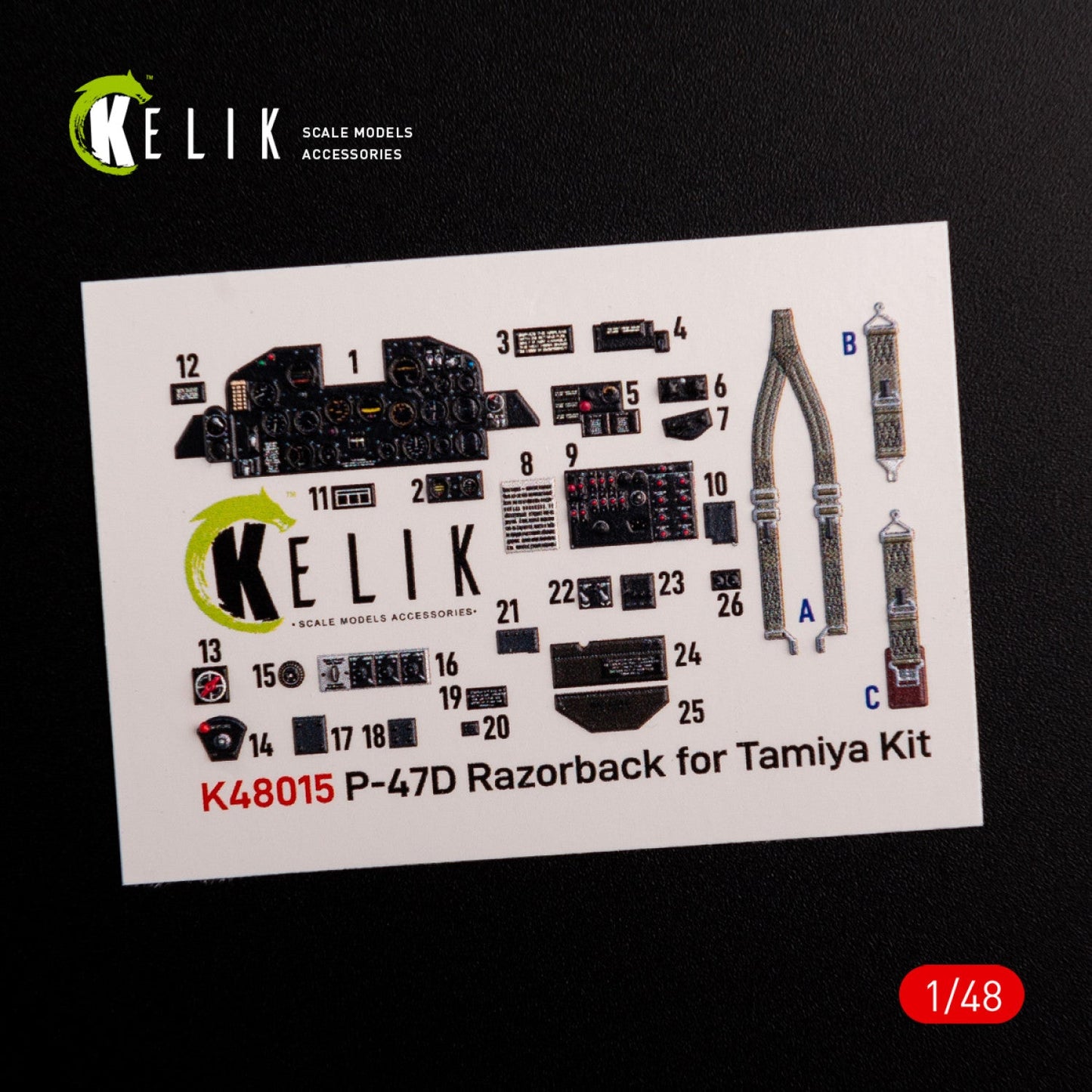 Kelik 1:48 P-47D "Razorback" interior 3D decals for Tamiya kit Reskit