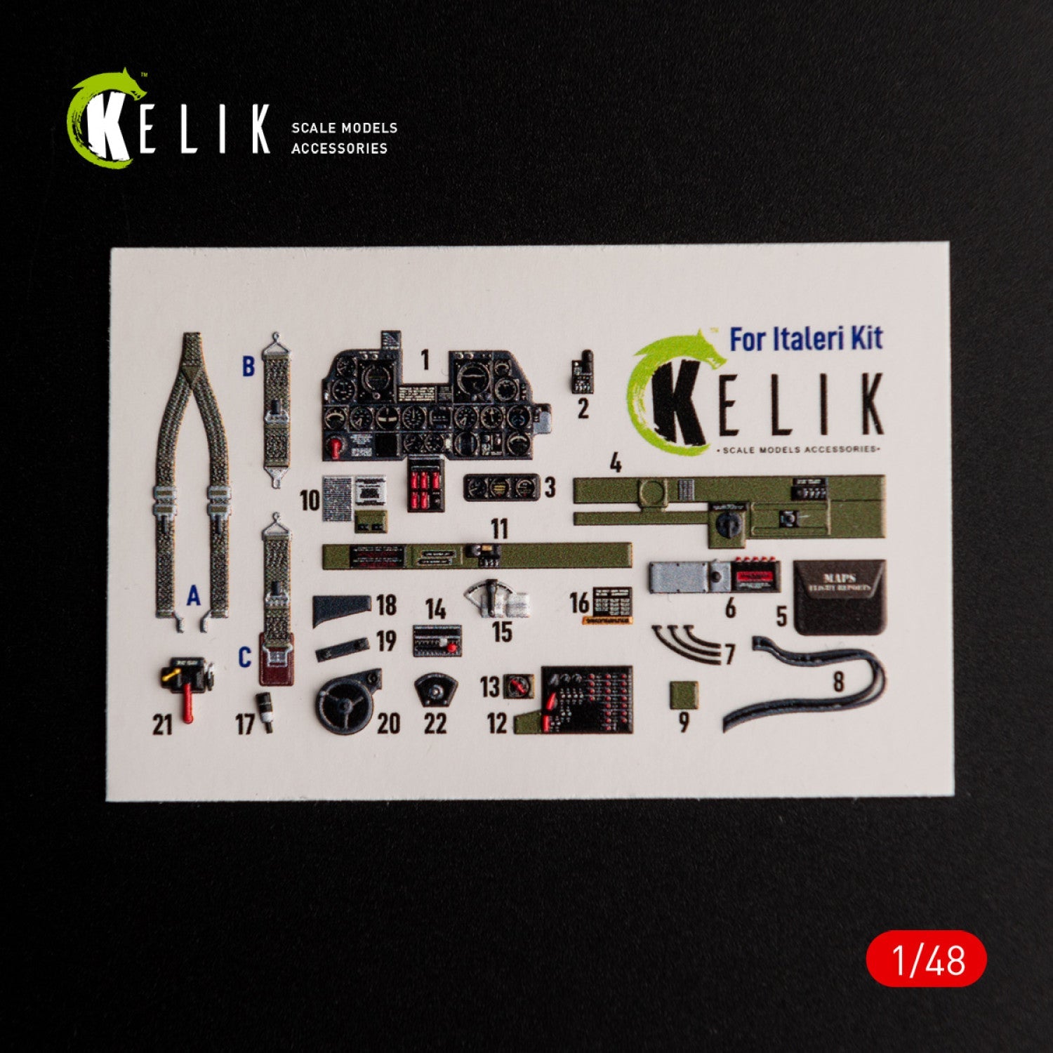 Kelik 1:48 Р-47D "Thunderbolt" interior 3D decals for Italeri/Academy kit Reskit