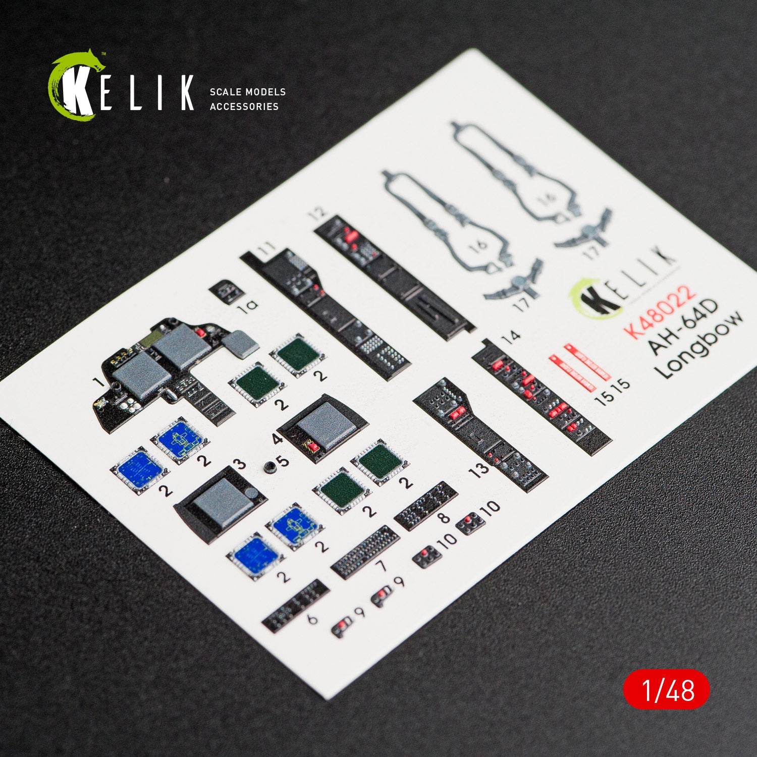 Kelik 1:48 AH-64D "Apache longbow" interior 3D decals for Academy kit Reskit