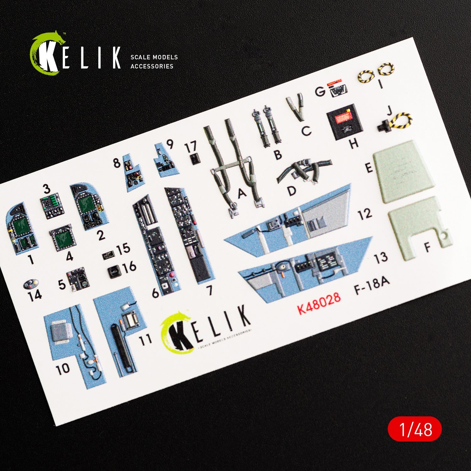 Kelik 1:48 F/A-18A "Hornet" interior 3D decals for Kinetic kit Reskit