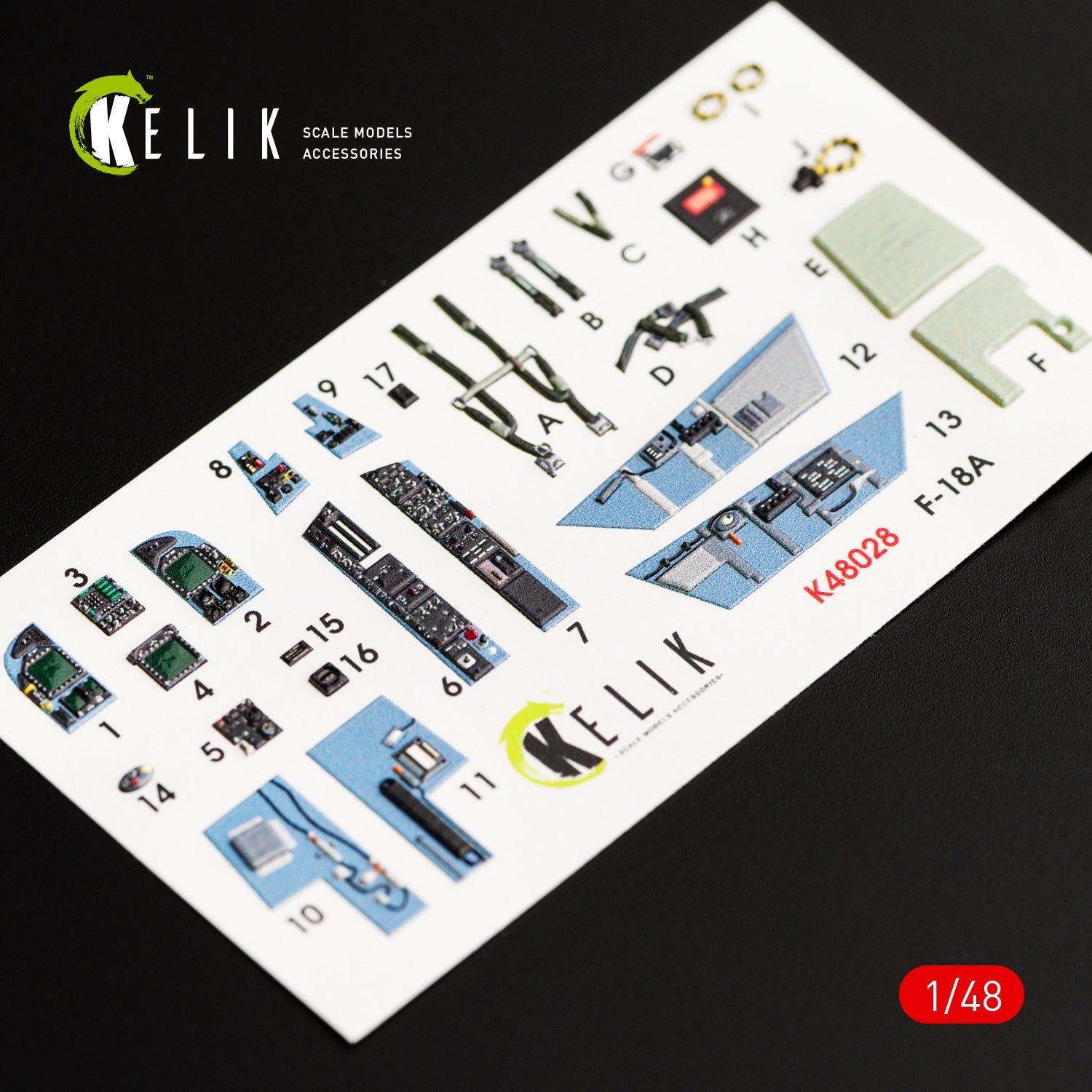 Kelik 1:48 F/A-18A "Hornet" interior 3D decals for Kinetic kit Reskit