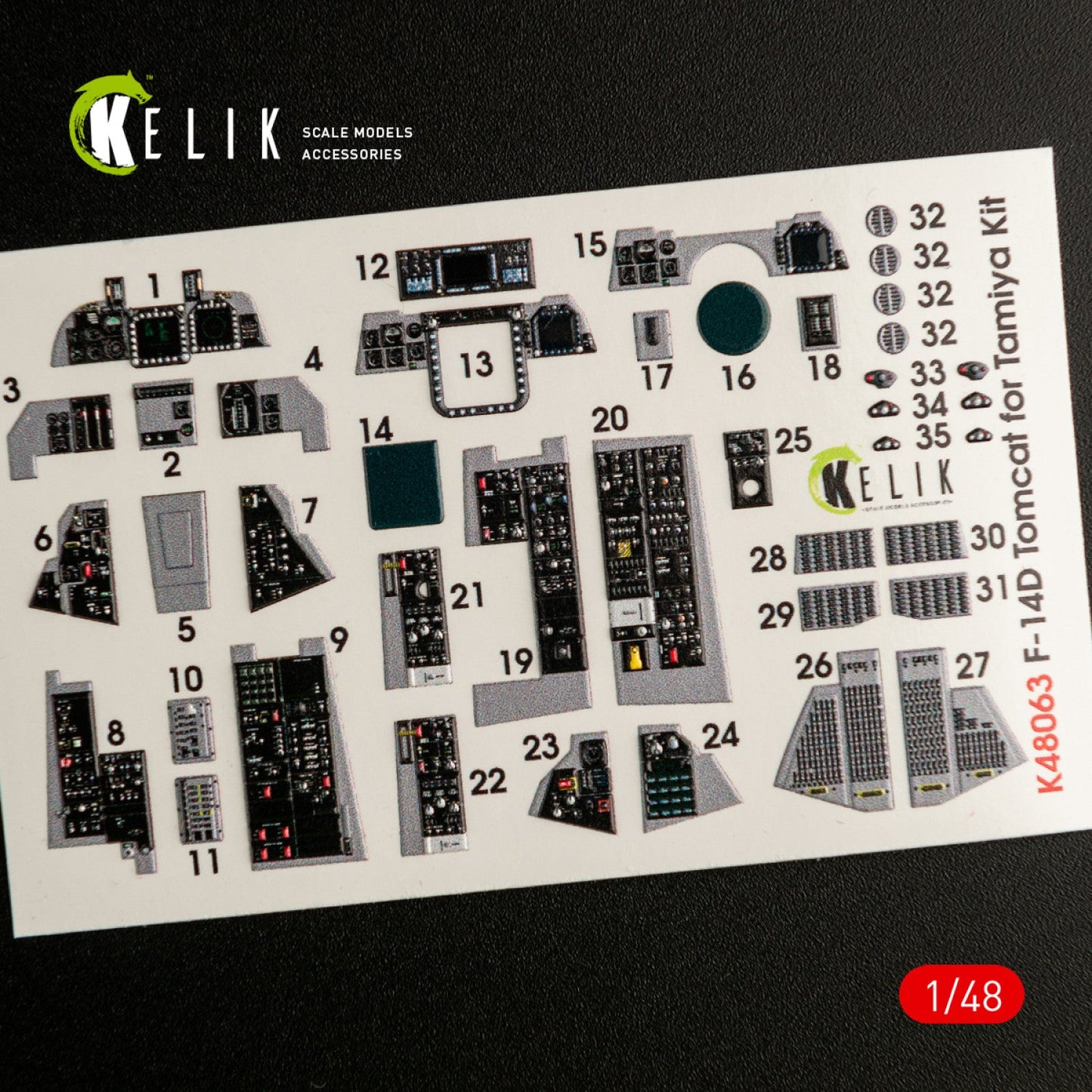 Kelik 1:48 F-14D Tomcat interior 3D decals for Tamiya kit Reskit