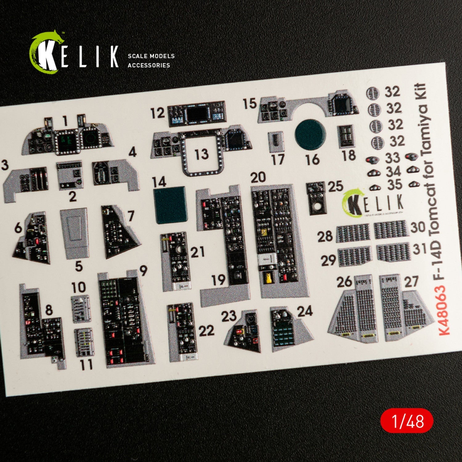 Kelik 1:48 F-14D Tomcat interior 3D decals for Tamiya kit Reskit