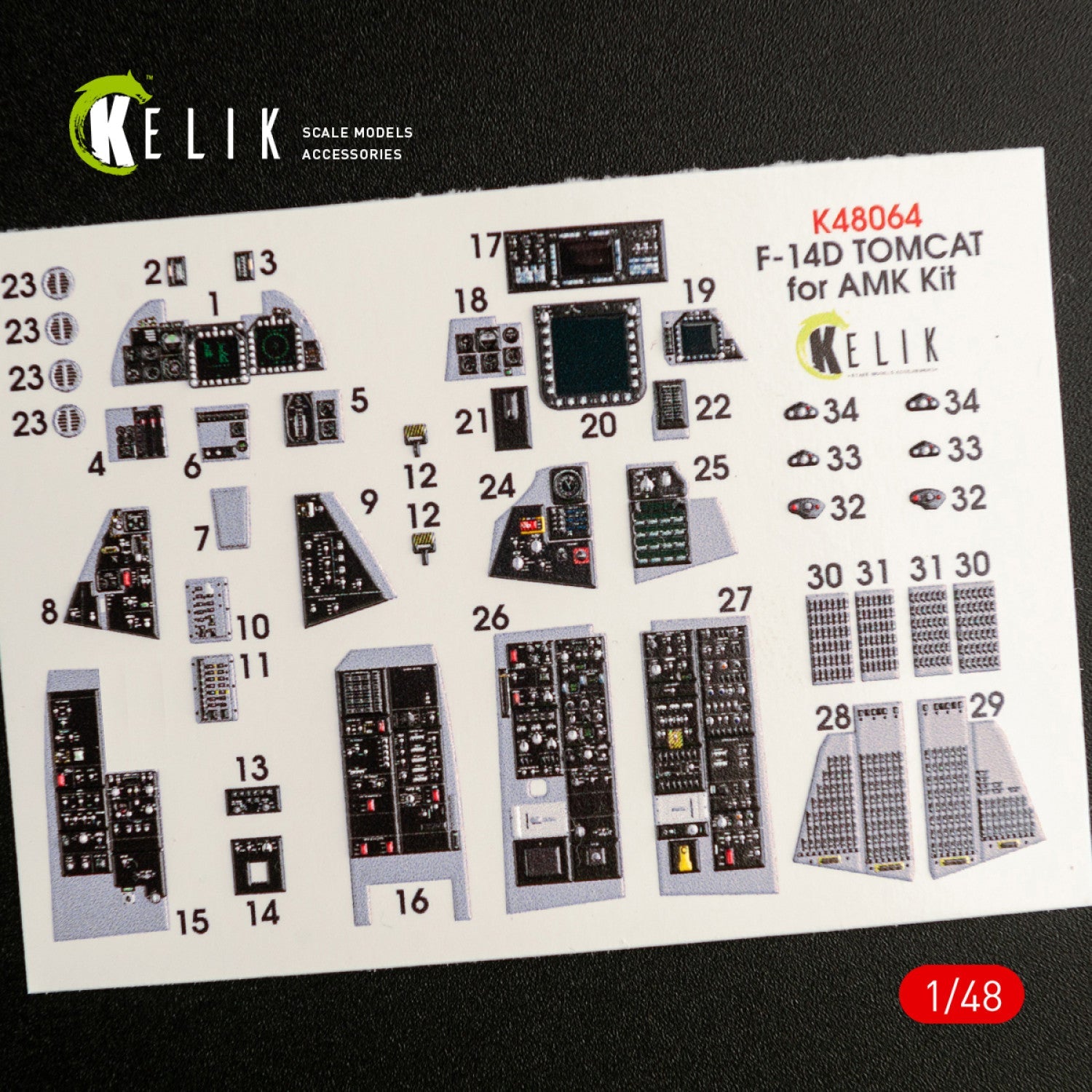 Kelik 1:48 F-14D Tomcat interior 3D decals for AMK kit Reskit