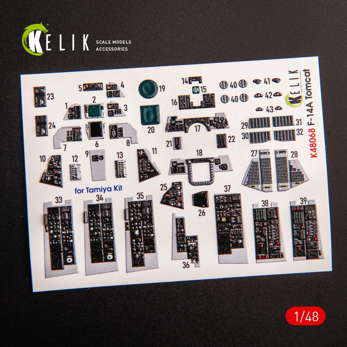 Kelik 1:48 F-14A Tomcat late interior 3D decals for Tamiya kit Reskit