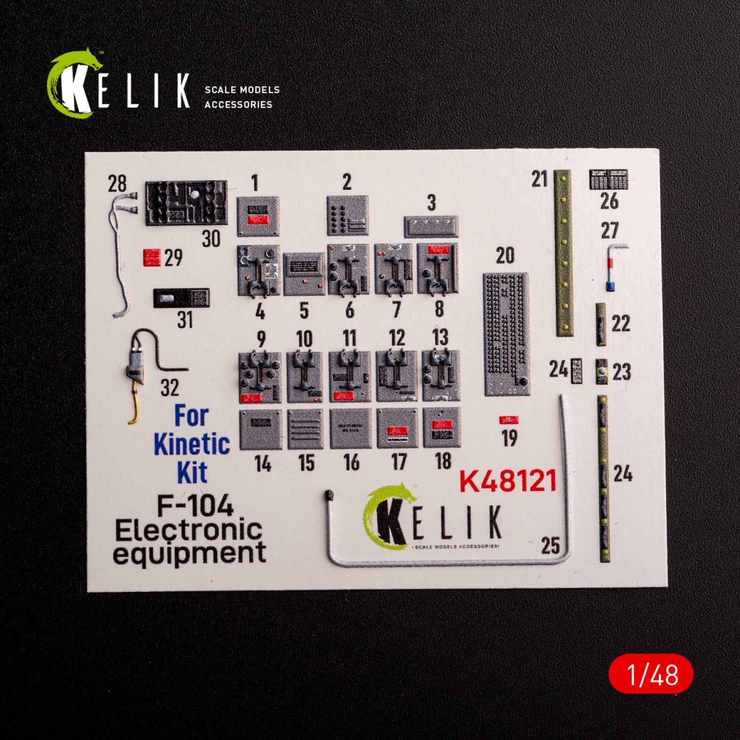 Kelik 1:48 F-104 series Electrical Equipment - interior 3D decals for Kinetic kit Reskit