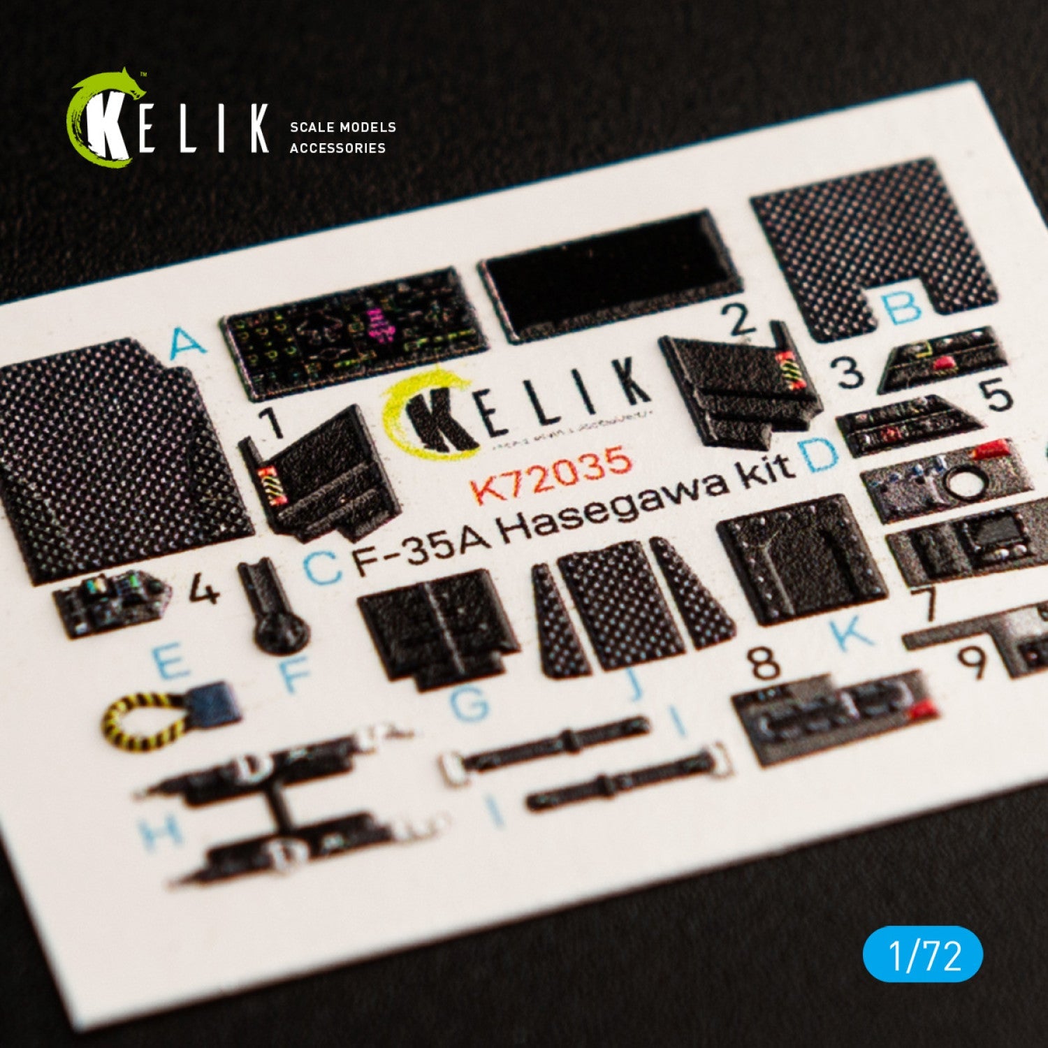 Kelik 1:72 F-35A interior 3D decals for Hasegawa kit Reskit