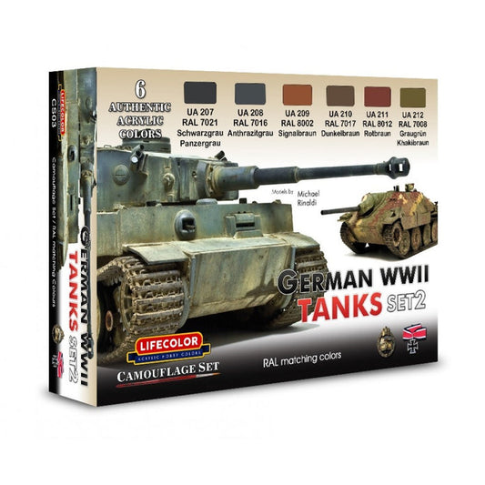 Lifecolor German Tanks WWII Set 2 Acrylic Paint Set 6 x 22ml