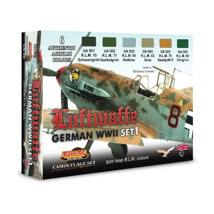 Lifecolor German WWII Luftwaffe  Set 1 Acrylic Paint Set 6 x 22ml Lifecolor