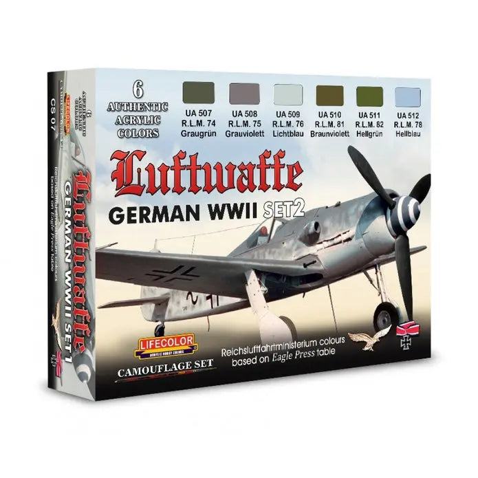 Lifecolor German WWII Luftwaffe Set 2 Acrylic Paint Set 6 x 22ml Lifecolor