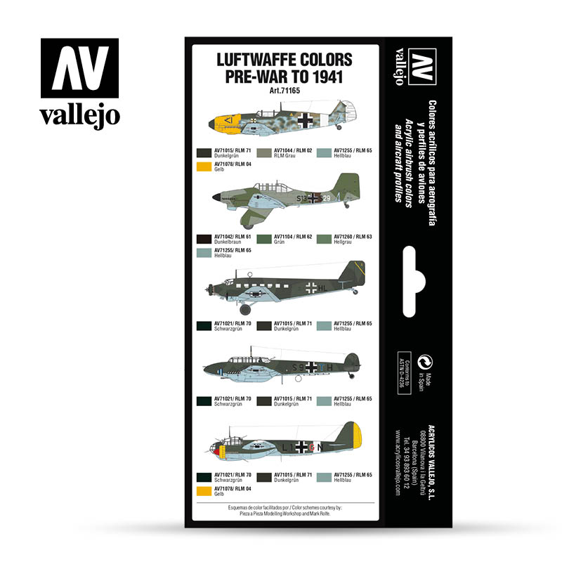 Vallejo Model Air Luftwaffe Pre-War to 1941 Colour Acrylic Airbrush Paint Set