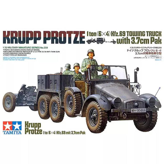 Tamiya 1:35 1/35 KRUPP PROTZE 1 TON (6x4) Kfz.69 TOWING TRUCK with 3.7cm Pak Plastic Model Kit Tamiya