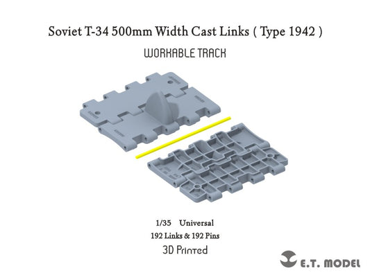 E.T. Model 1/35 Soviet T-34 500mm Width Cast Links（Type 1942）Workable Track (3D Printed)