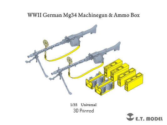 E.T. Model 1:35 WWII German Mg34 Machinegun & Ammo Box(3D Printed) 2 Pieces
