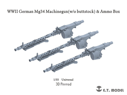 E.T. Model 1:35 WWII German Mg34 Machinegun(w/o buttstock)(3D Printed) 3 Pieces