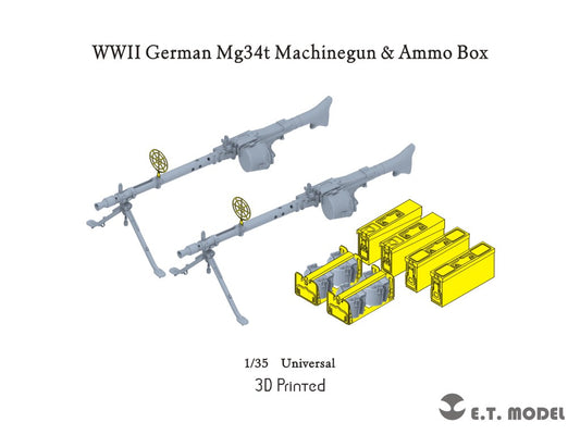 E.T. Model 1:35 WWII German Mg34t Machinegun & Ammo Box(3D Printed) 2 pieces
