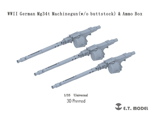 E.T. Model 1:35 WWII German Mg34t Machinegun(w/o buttstock)(3D Printed) 3 Pieces