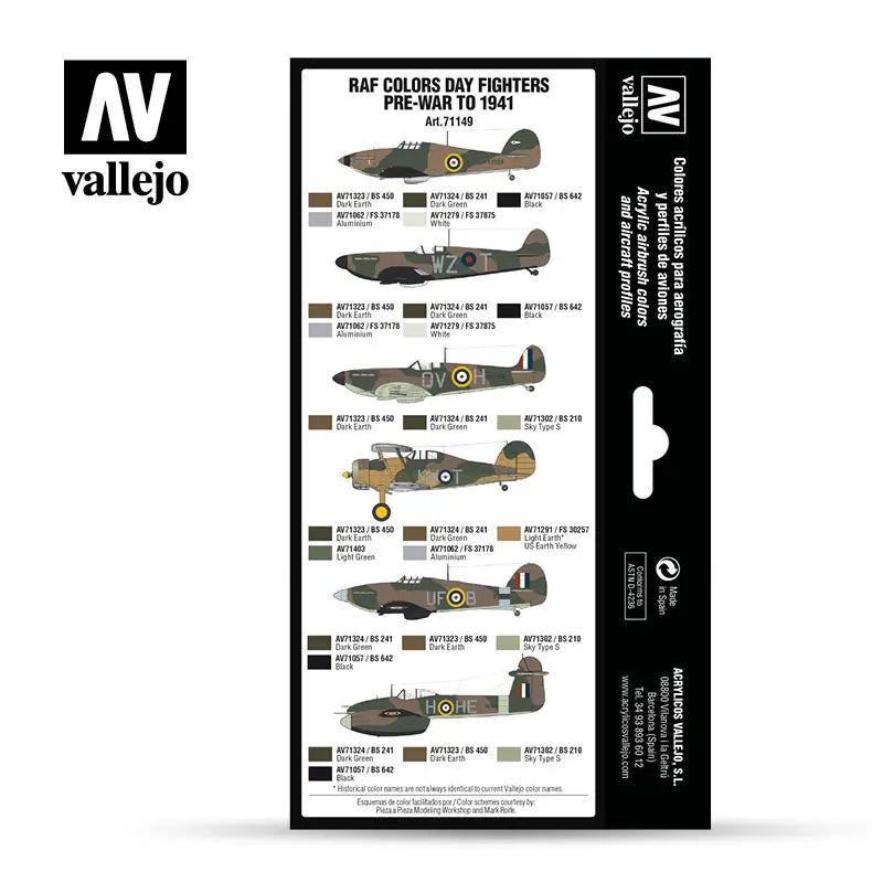 Vallejo Model Air RAF & FAA Day Fighters Pre-War to 1941 8 Colour Acrylic Airbrush Paint Set Vallejo