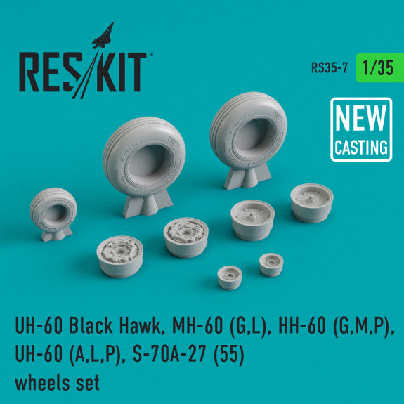 Res/Kit 1:35 UH-60 "Black Hawk"/MH-60 (G,L)/HH-60 (G,M,P)/UH-60 (A,L,P)/S-70A-27(55) wheels set (weighted) Reskit