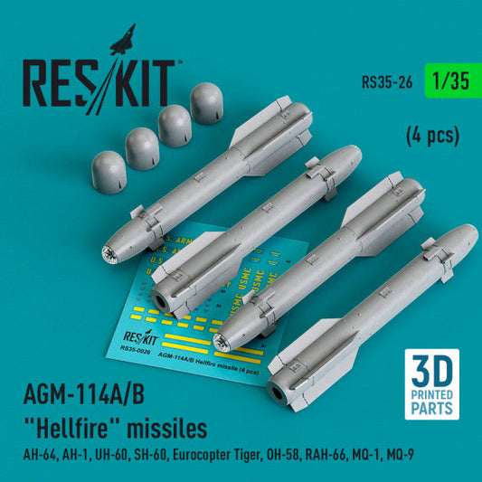 ResKit 1:35 AGM-114A/B "Hellfire" missiles (4 pcs) (3D Printed) Reskit