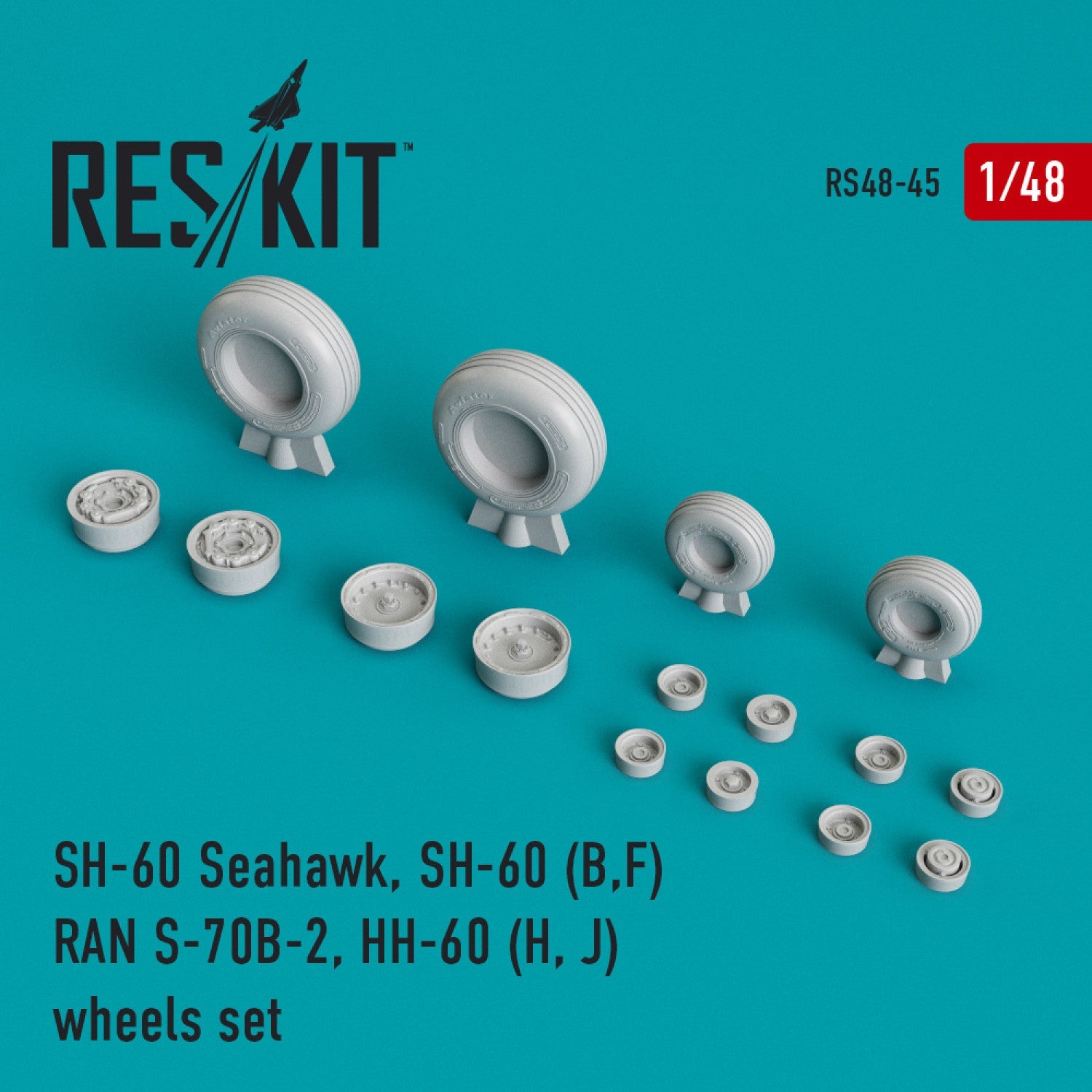 ResKit 1/48 SH-60 Seahawk, SH-60 (B,F) RAN S-70B-2, HH-60 (H, J) wheels set (weighted) Reskit
