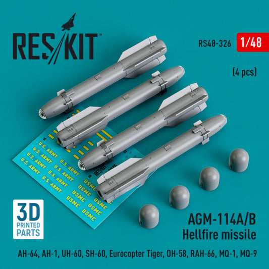 Res/Kit 1:48 AGM-114A/B "Hellfire" missiles (4 pcs) (3D Printed)