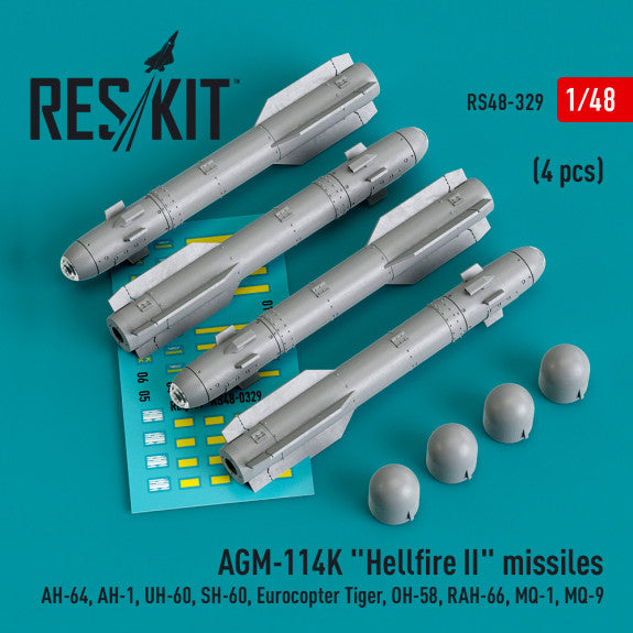 Res/Kit 1:48 AGM-114K "Hellfire II" missiles (4 pcs) (3D Printed)