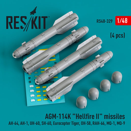 Res/Kit 1:48 AGM-114K "Hellfire II" missiles (4 pcs) (3D Printed)