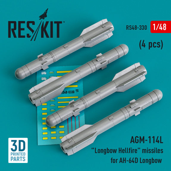 Res/Kit 1/48 AGM-114L "Longbow Hellfire" missiles (4 pcs) (3D Printed)