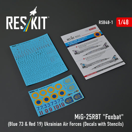 Res/Kit 1:48 MiG-25RBT "Foxbat" (Blue 73 & Red 19) Ukrainian Air Forces (Decals with Stencils)