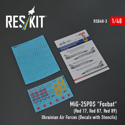 Res/Kit 1:48 MiG-25PDS "Foxbat" (Red 17, Red 87, Red 89) Ukrainian Air Forces (Decals with Stencils)