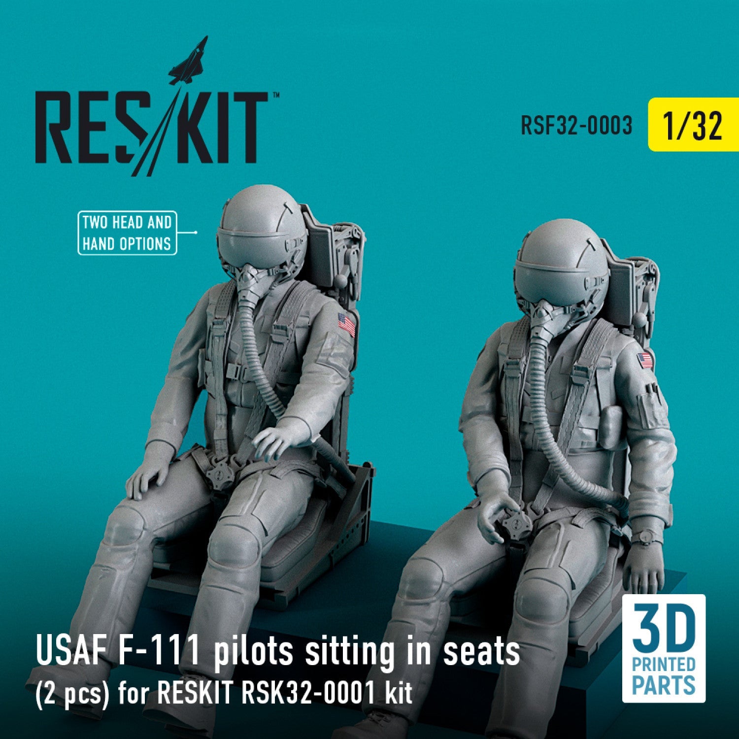 ResKit 1:32 USAF F-111 pilots sitting in seats (2 pcs) for RESKIT RSK32-0001 kit (3D Printed) Reskit