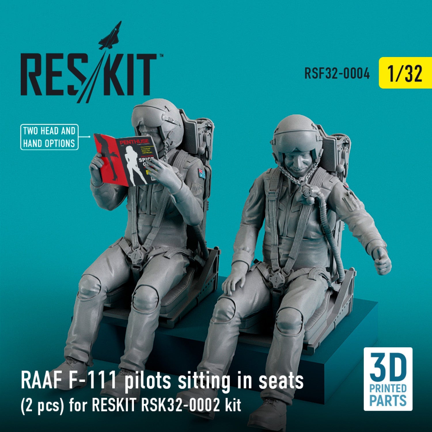 ResKit 1:32 RAAF F-111 pilots sitting in seats (2 pcs) for RESKIT RSK32-0002 kit (3D Printed) Reskit