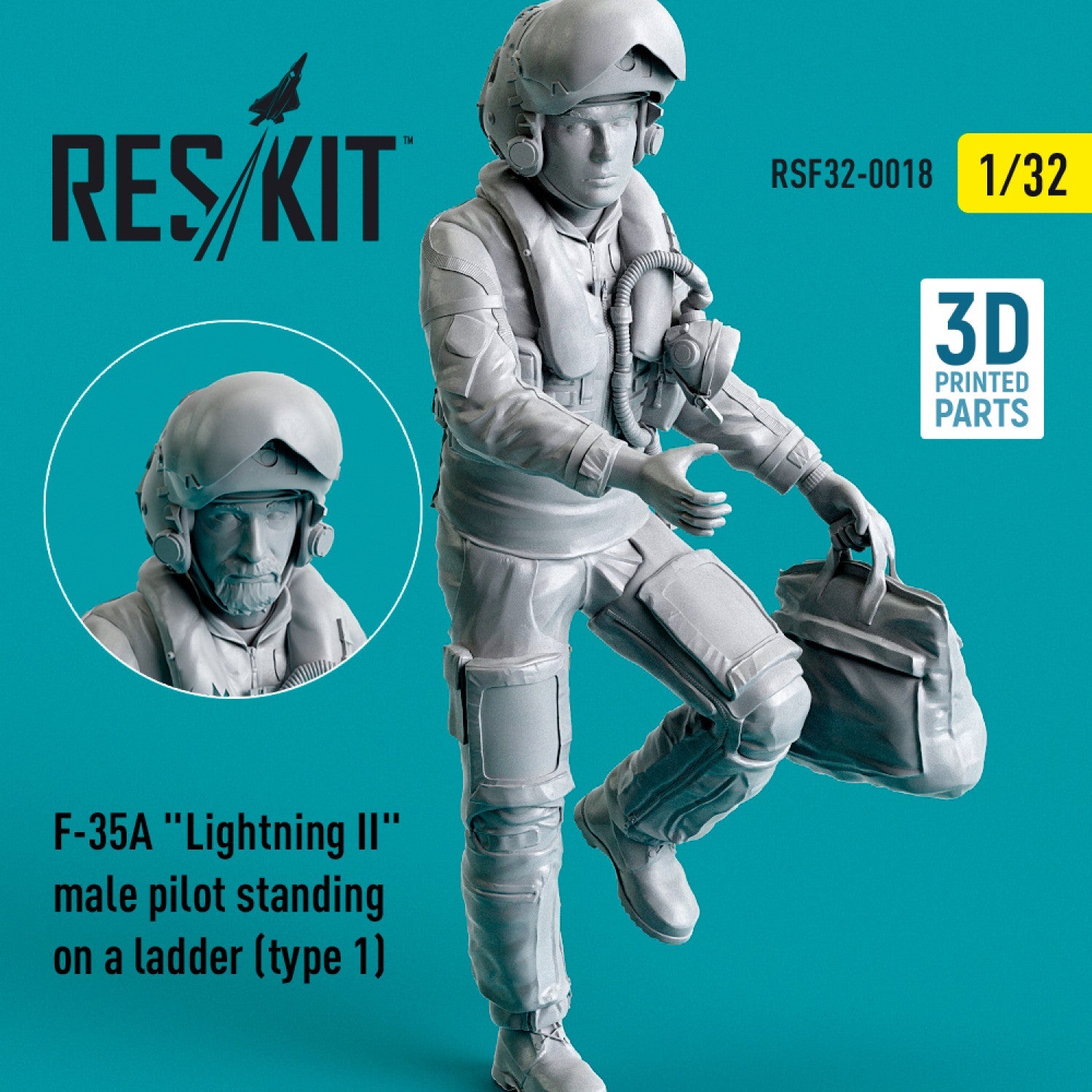 ResKit 1:32 F-35A "Lightning II" male pilot standing on a ladder (type 1) (3D Printed) Reskit