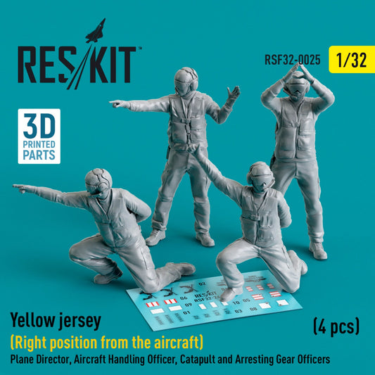 ResKit 1:32 Yellow jersey (Modern) (Right position from the aircraft) Plane Director, Aircraft Handling Officer, Catapult and Arresting Gear Officers (4 pcs) (3D Printed) Reskit