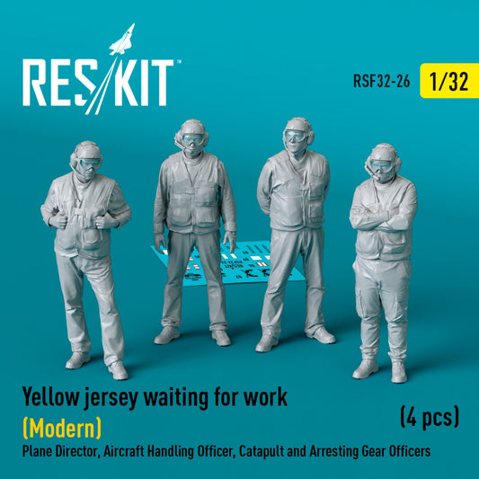 ResKit 1:32 Yellow jersey waiting for work (Modern) Plane Director, Aircraft Handling Officer, Catapult and Arresting Gear Officers (4 pcs) (3D Printed) Reskit