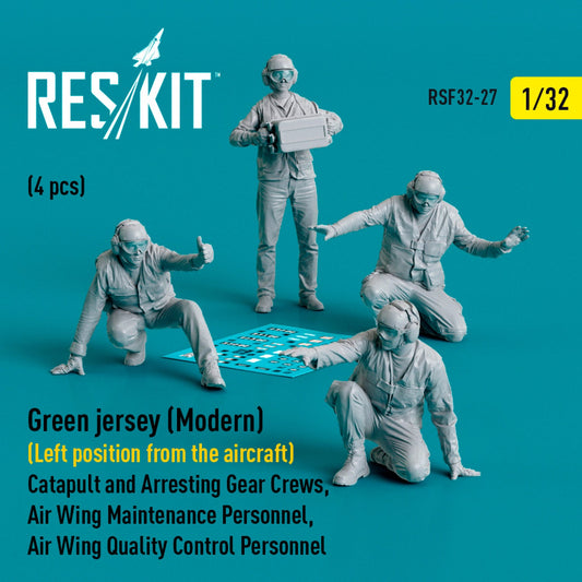 ResKit 1:32 Green jersey (Modern) (Left position from the aircraft) Catapult and Arresting Gear Crews, Air Wing Maintenance Personnel, Air Wing Quality Control Personnel (4 pcs) (3D Printed) Reskit