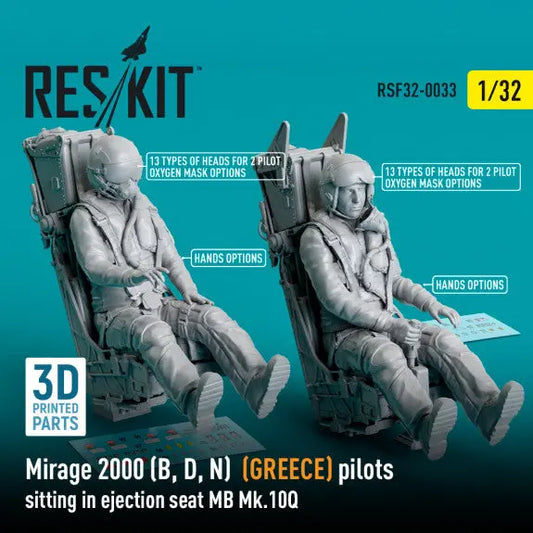 ResKit 1:32 Mirage 2000 (B, D, N) (GREECE) pilots sitting in ejection seat MB Mk.10Q (2 pcs) (3D Printed) Reskit