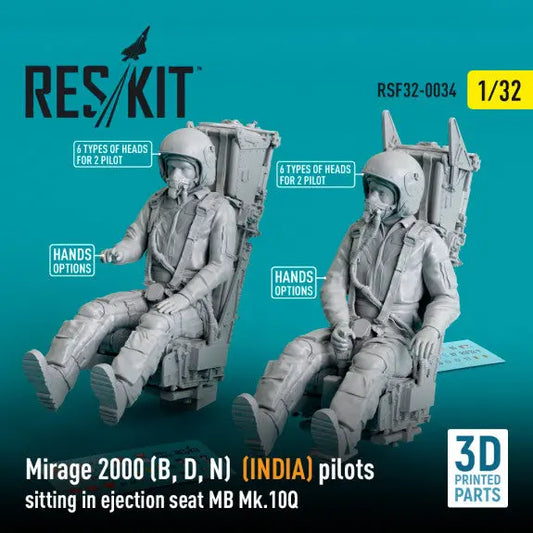 ResKit 1:32 Mirage 2000 (B, D, N) (India) pilots sitting in ejection seat MB Mk.10Q (2 pcs) (3D Printed) Reskit