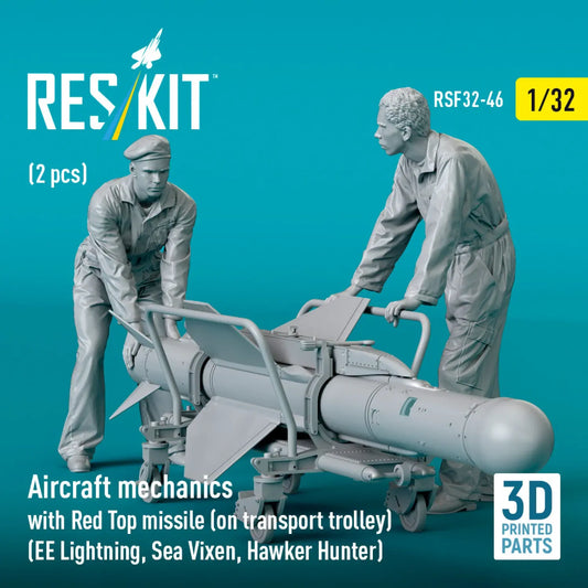 ResKit 1:32 Aircraft mechanics with Red Top missile (on transport trolley) (EE Lightning, Sea Vixen, Hawker Hunter) (2 pcs) (3D Printed) Reskit
