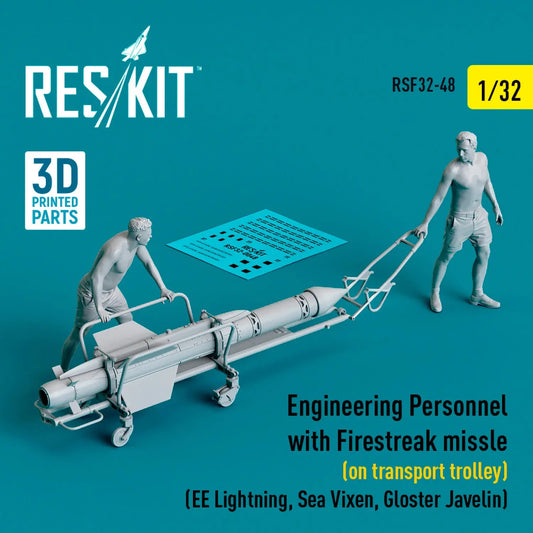ResKit 1:32 Engineering Personnel with Firestreak missile (on transport trolley) (EE Lightning, Sea Vixen, Gloster Javelin) (3D Printed) Reskit
