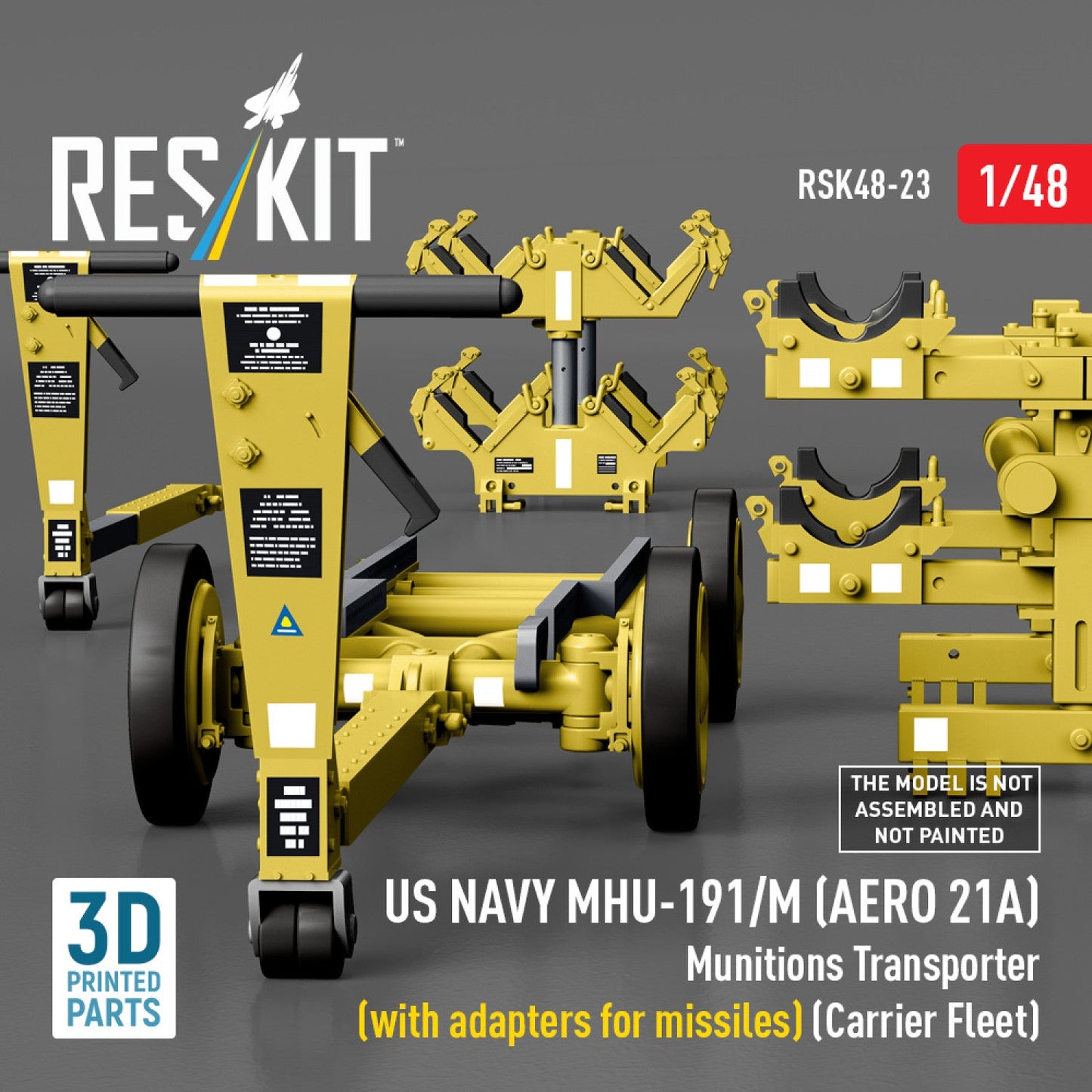 ResKit 1:48 US NAVY MHU-191/M (AERO 21A) Munitions Transporter (with adapters for missiles) (Carrier Fleet) (3D Printed model kit) Reskit